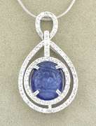 Gorgeous Massive 11.40CTS Carved Tanzanite & Sapphire Necklace in Sterling Silver