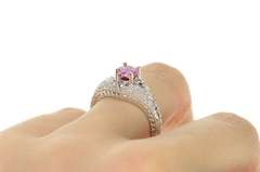 18K White Gold 1.74 Ctw Pink Sapphire Diamond Ornate Etched Ring