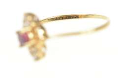 10K Yellow Gold Round Ruby Diamond Cluster Bypass Ring