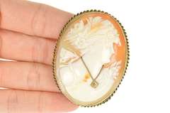 10K Yellow Gold Victorian Carved Cameo Diamond Necklace Pin/Brooch