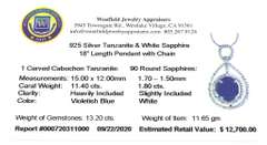 Gorgeous Massive 11.40CTS Carved Tanzanite & Sapphire Necklace in Sterling Silver