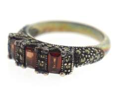 Sterling Silver Red Garnet Marcasite Ring