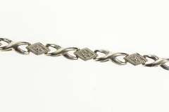 10K White Gold Diamond X Criss Cross Link Chain Tennis Bracelet