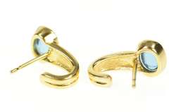14K Yellow Gold Oval Blue Topaz Cabochon Statement Earrings