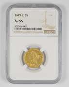 AU55 1849-C $5.00 Liberty Head Gold Half Eagle - Graded NGC