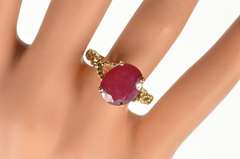 10K Yellow Gold 4.50 Ct Natural Ruby Oval Ornate Twist Cocktail Ring