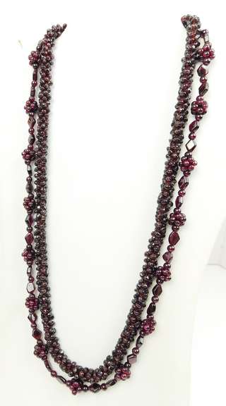 2 Long Vintage Garnet Bead Necklaces