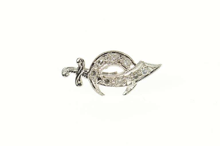 14K White Gold Diamond Shriners Scimitar Sword Symbol Lapel Pin/Brooch