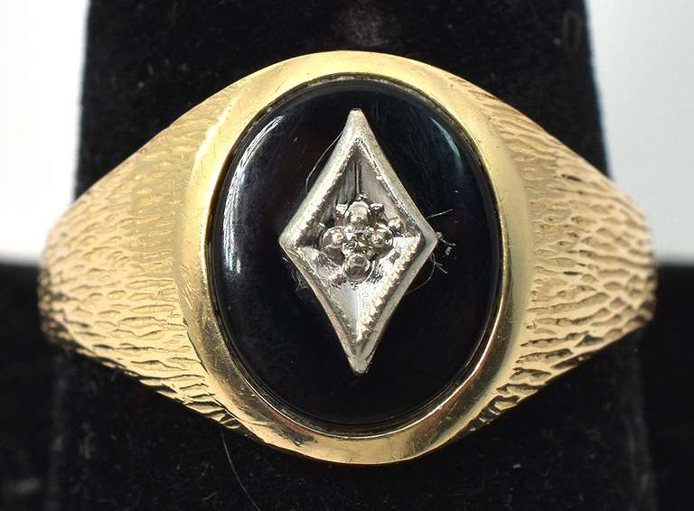 Bold Onyx & Diamond Ring in Yellow Gold