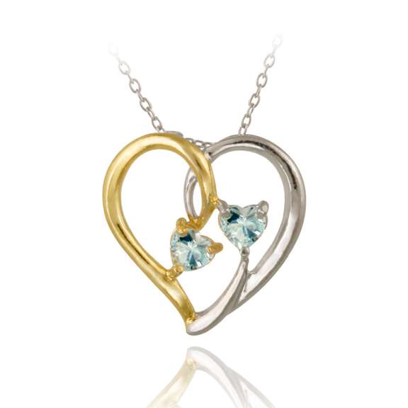 Sterling Silver Two Tone Blue Topaz Heart Pendant