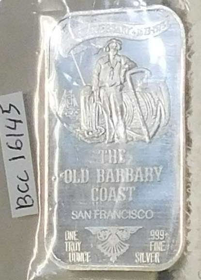 One Oz Silver Ingot, 999 fine - Barbary Coast