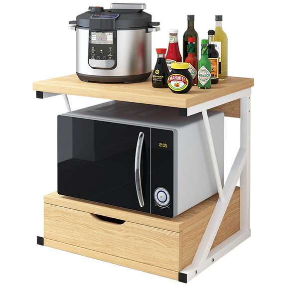2-Tiers Kitchen Microwave Oven Rack with Drawer
