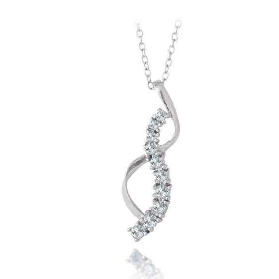 Sterling Silver 1/2ct Blue Topaz Journey Ribbon Pendant