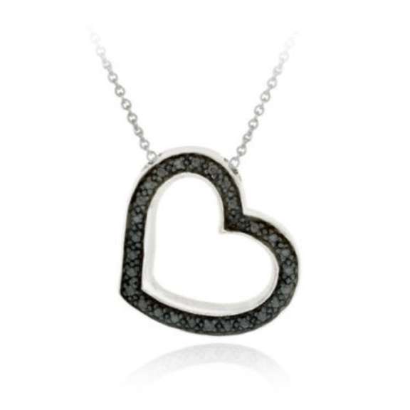 Sterling Silver Black Diamond Accent Open Heart Pendant