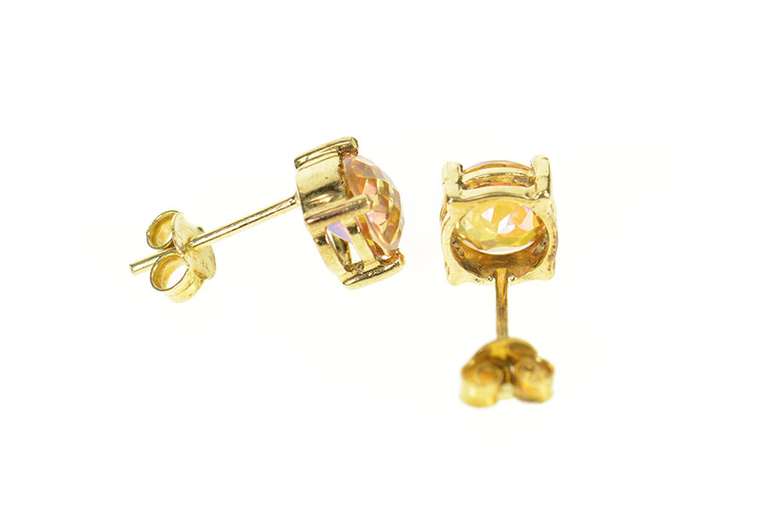 14K Yellow Gold Peach Mystic Topaz Round Faceted Stud Earrings