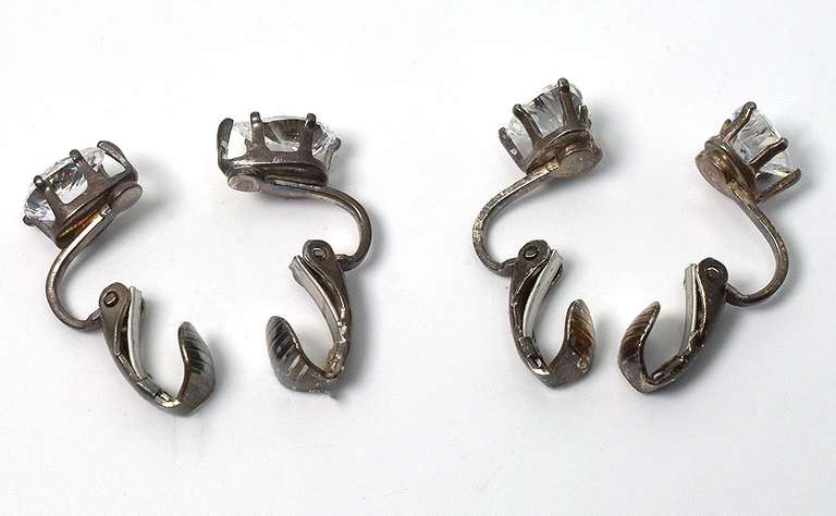 2 Pairs CZ Hear Clip-On Earrings in Sterling Silver