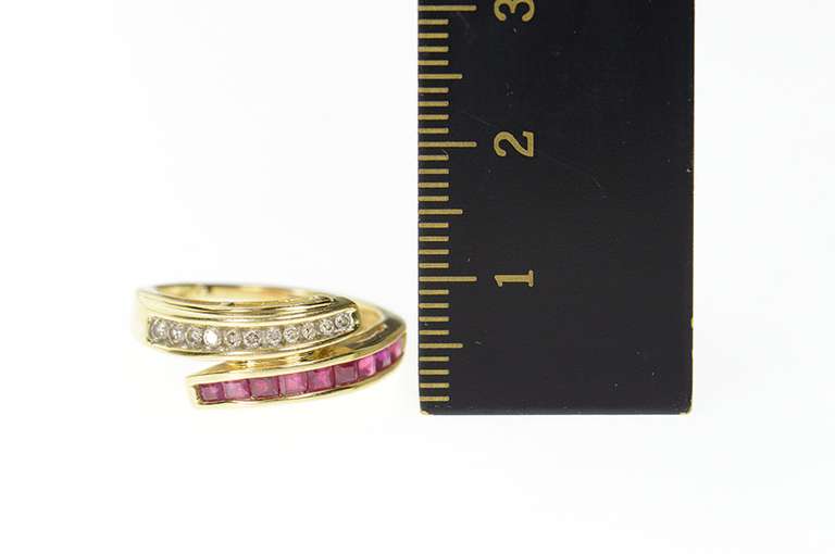 14K Yellow Gold Princess Cut Ruby Diamond Bypass Ring