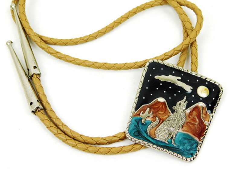 Enameled Wolf & Moon Bolo