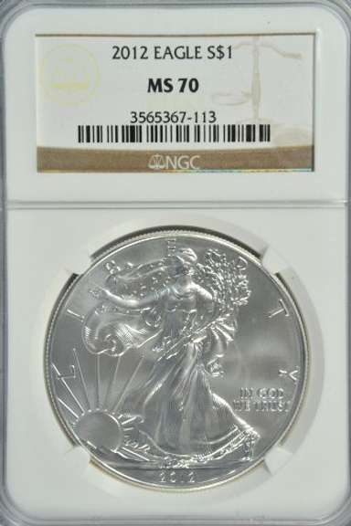 Perfect 2012 $1 American Silver Eagle coin. NGC MS70
