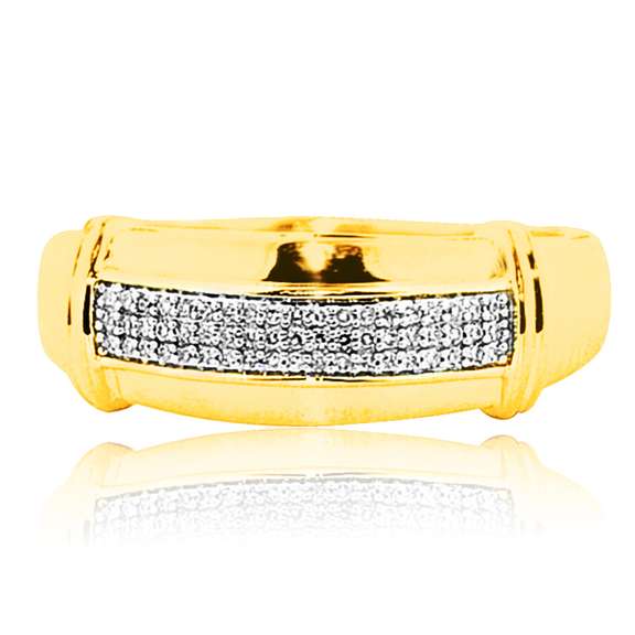 10K Gold Mens Wedding Band 0.13cttw Pave Diamonds 9mm Wide