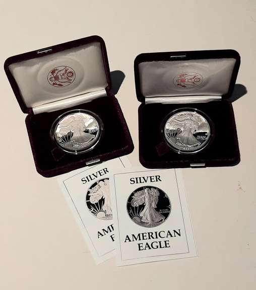 1987 S &1988 S Proof Silver Eagles Box and Papers With Boxs Papers