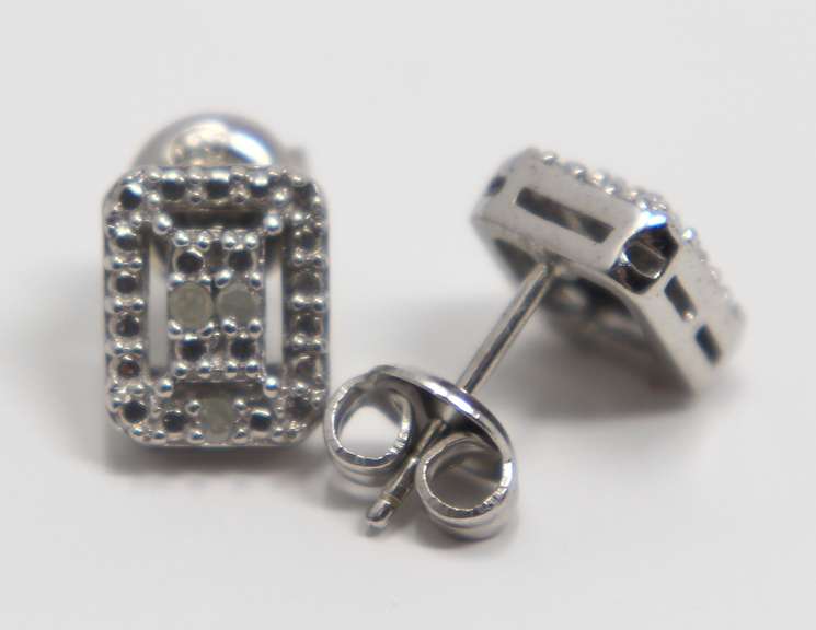 Lot of 3 Sterling Silver Cubic Zirconia Stud Earrings