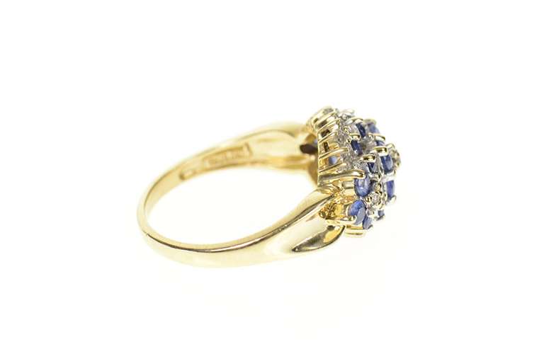 14K Yellow Gold 1.23 Ctw Sapphire Cluster Diamond Statement Ring