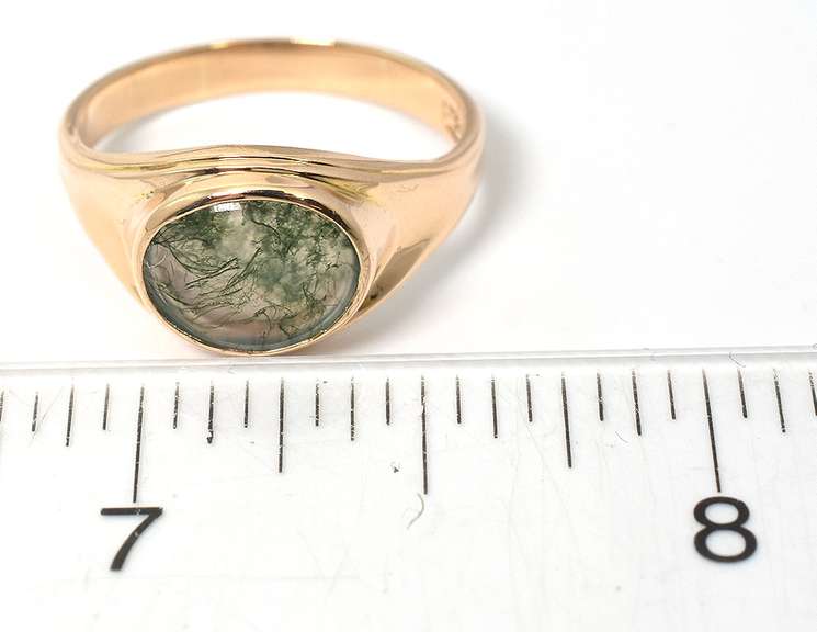 Captivating Moss Agate Ring in Yellow Gold