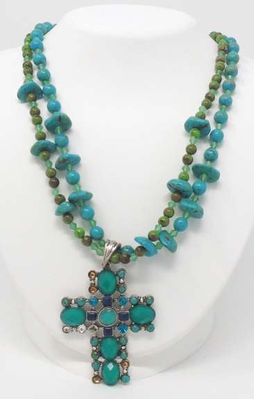 Turquoise and Gemstone Cross Necklace