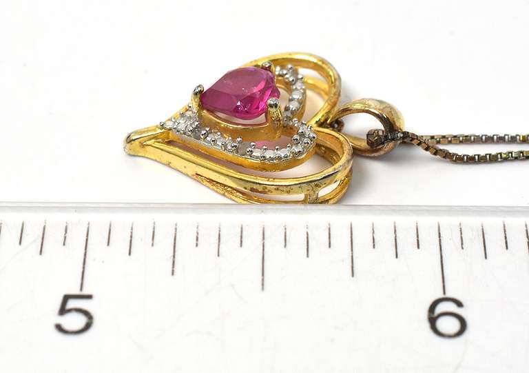 Sterling Silver Vermeil Necklace With Red and White Stones