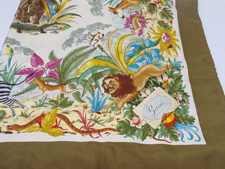 Gucci Silk Animal Print Green Scarf