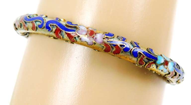 Early Chinese Cloisonne Bangle with Silk Box