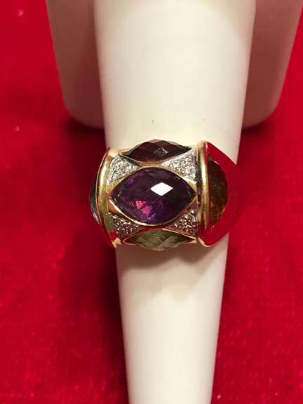 LADIES 18K GOLD MULTI COLOR AND DIAMOND RING
