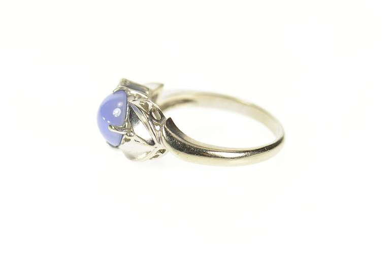 10K White Gold Retro Ornate Syn. Blue Star Sapphire Diamond Ring
