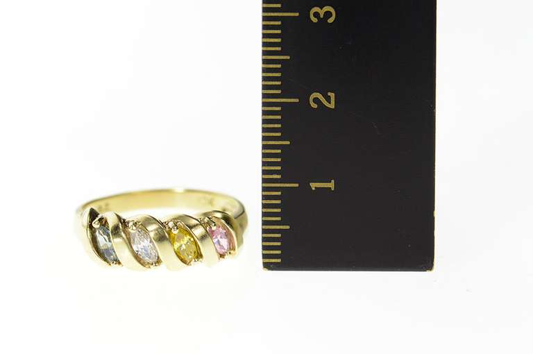 10K Yellow Gold Marquise CZ Pink Blue & Yellow Topaz Band Ring