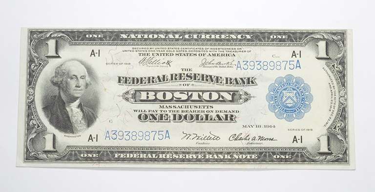 1918 $1.00 Boston, MA. United States Federal Reserve Large Note