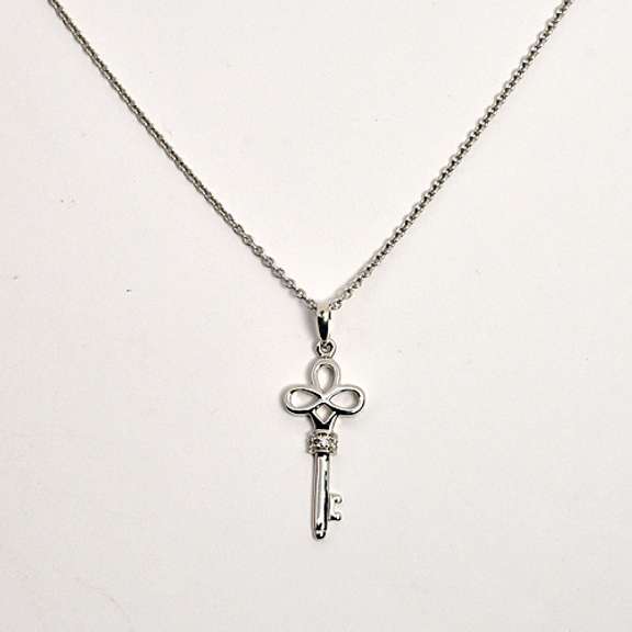 Charming Key Pendant & Diamond Necklace in 14K WG