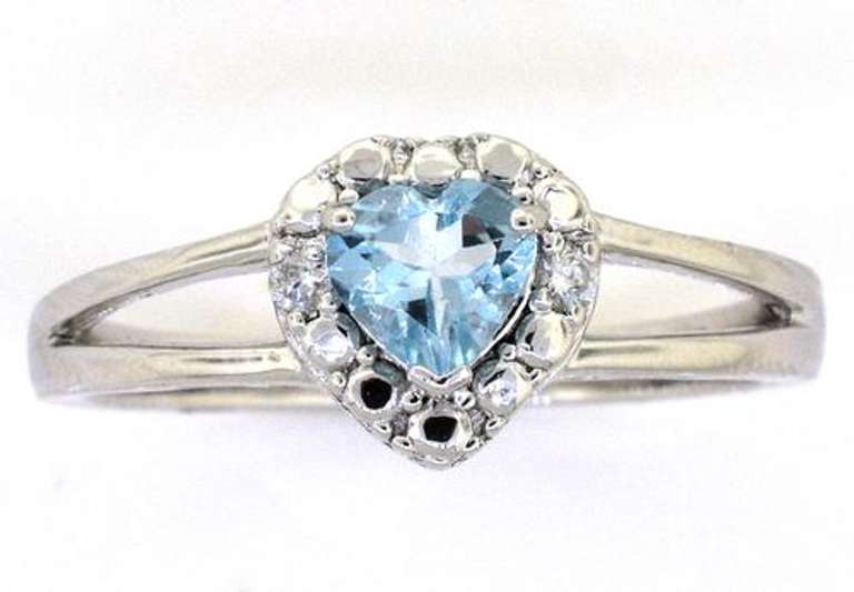 Sweet Heart Shaped Aquamarine & Diamond Ring in Sterling
