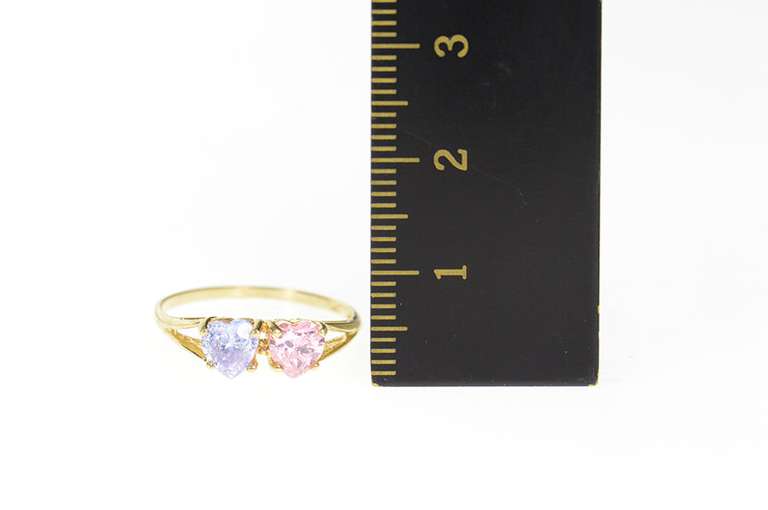 10K Yellow Gold Heart Pink & Purple Cubic Zirconia Statement Ring