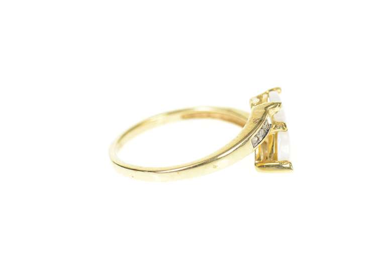 10K Yellow Gold Trillion Syn. Opal Diamond Accent Bypass Ring
