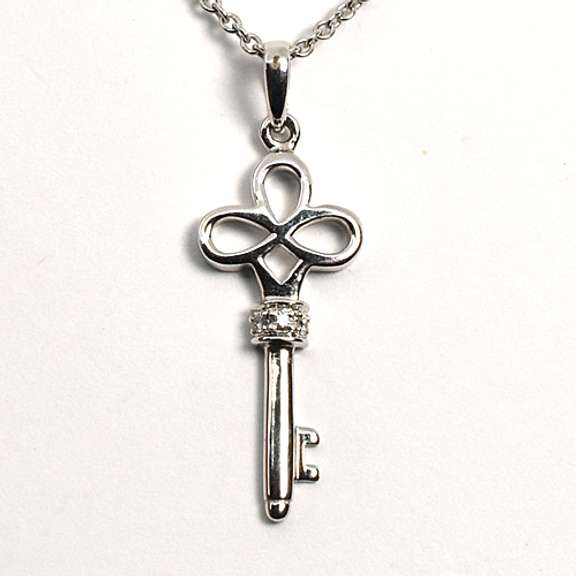 Charming Key Pendant & Diamond Necklace in 14K WG