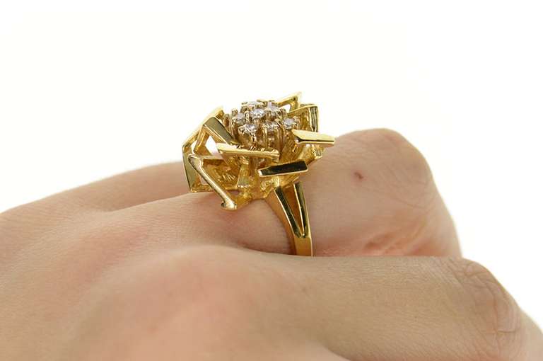 18K Yellow Gold 0.27 Ctw Retro Geometric Diamond Cluster Ring