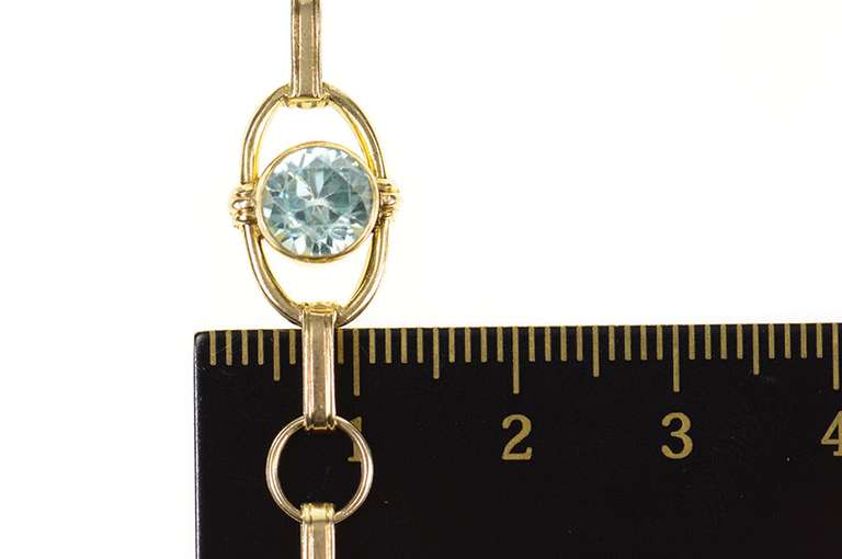 10K Yellow Gold 1940's Blue Topaz Oval Bar Link Chain Bracelet
