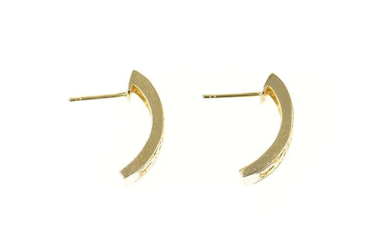 14K Yellow Gold Squared Black Enamel Leaf Vine Semi Hoop Earrings