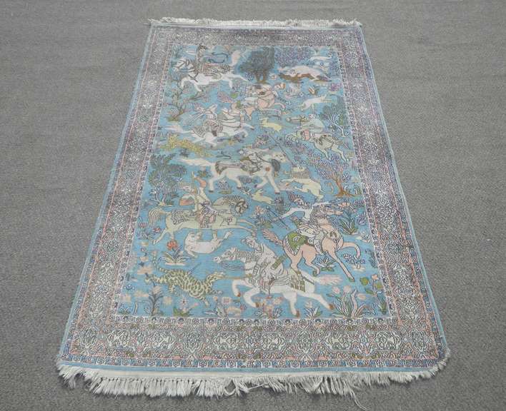 Unique Wool/Silk Hunting/Floral Rug 4.0x6.2