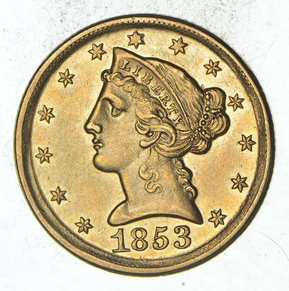 1853-D $5.00 Liberty Head Gold Half Eagle - Near Uncirculated