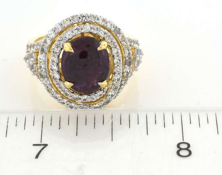 Very Rare Unheated 8.64CTS Show-Stopping Star Ruby & White Sapphire Ring in Vermeil