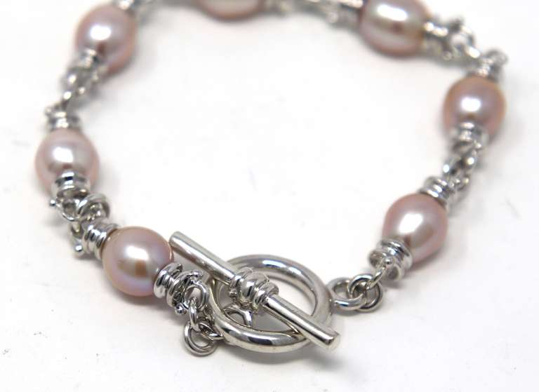 Sterling Silver Pinkish Pearl Toggle Bracelet