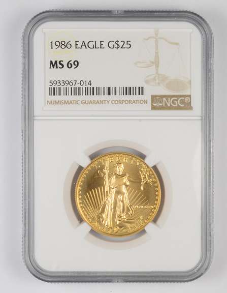 MS69 1986 $25 American Gold Eagle - 1/2 Oz Fine Gold - Graded NGC