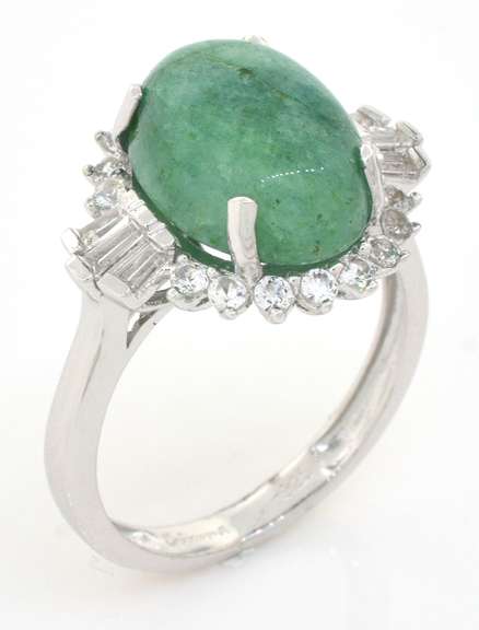 Classic Emerald & White Sapphire Ring in Sterling Silver